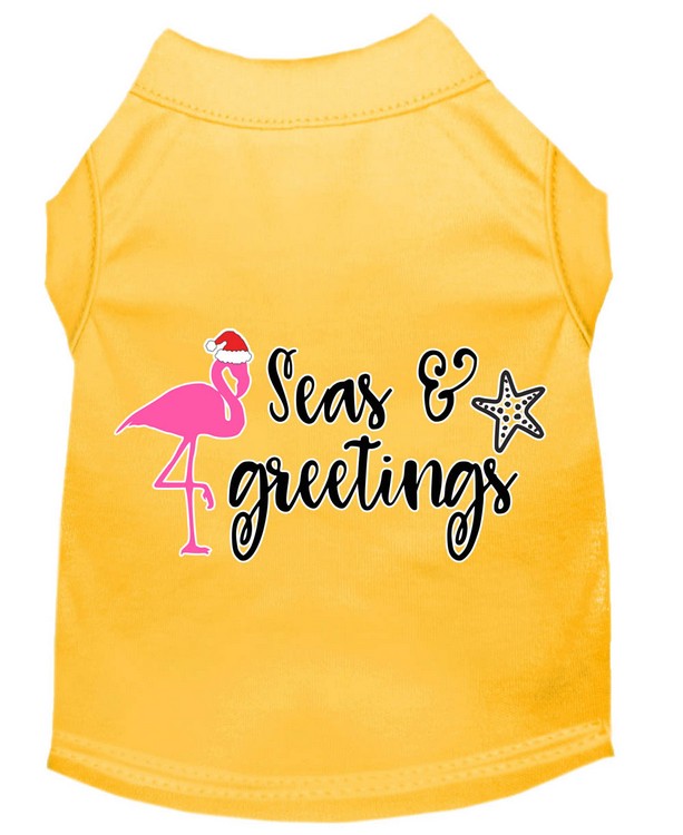 Seas and Greetings Screen Print Dog Shirt Yellow XS